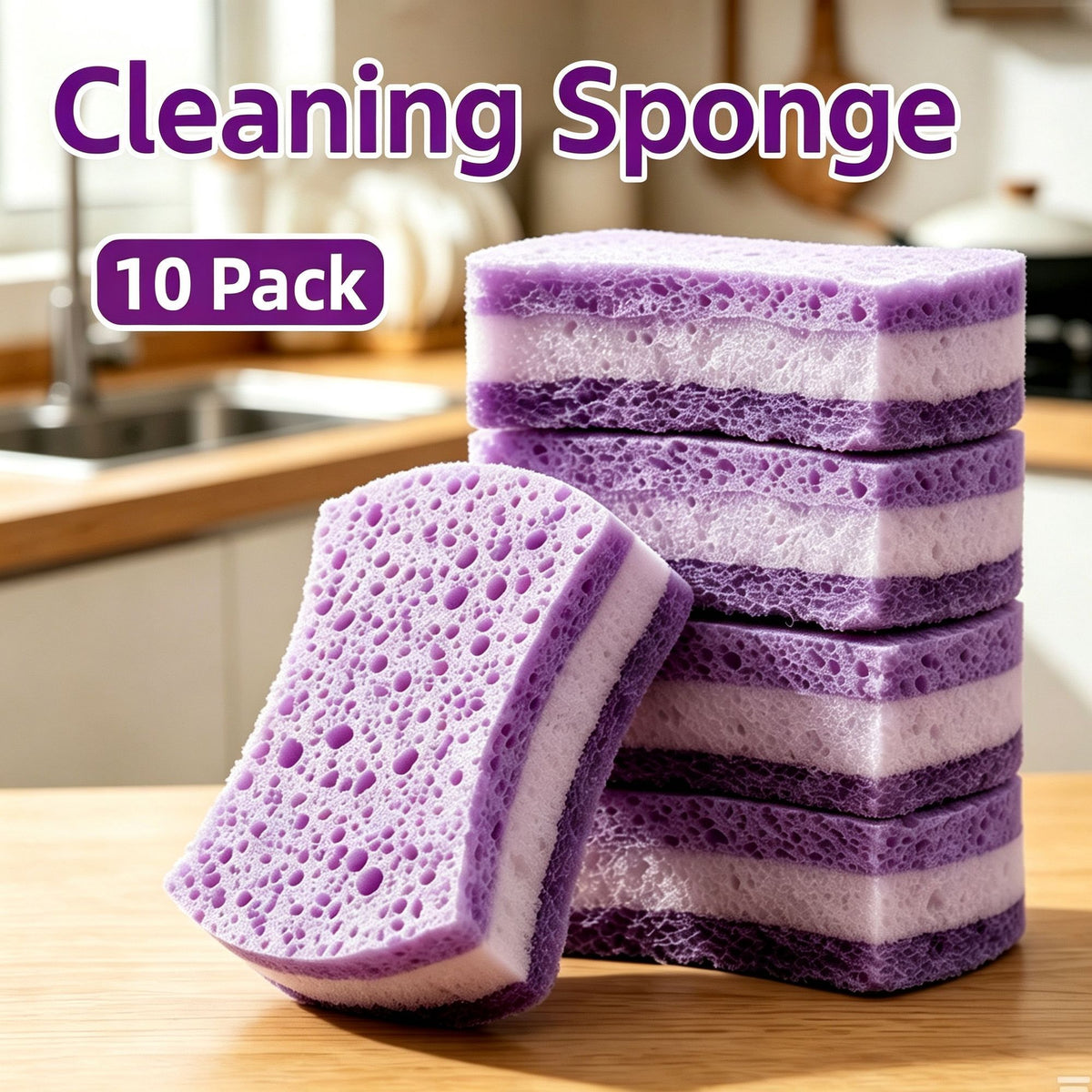 Bulk Value Seaweed Sponge Dish Cloth Double Sided Cotton Kitchen Scouring Pad Non Abrasive Purple 10 Pieces Popular Christmas Holiday Gift