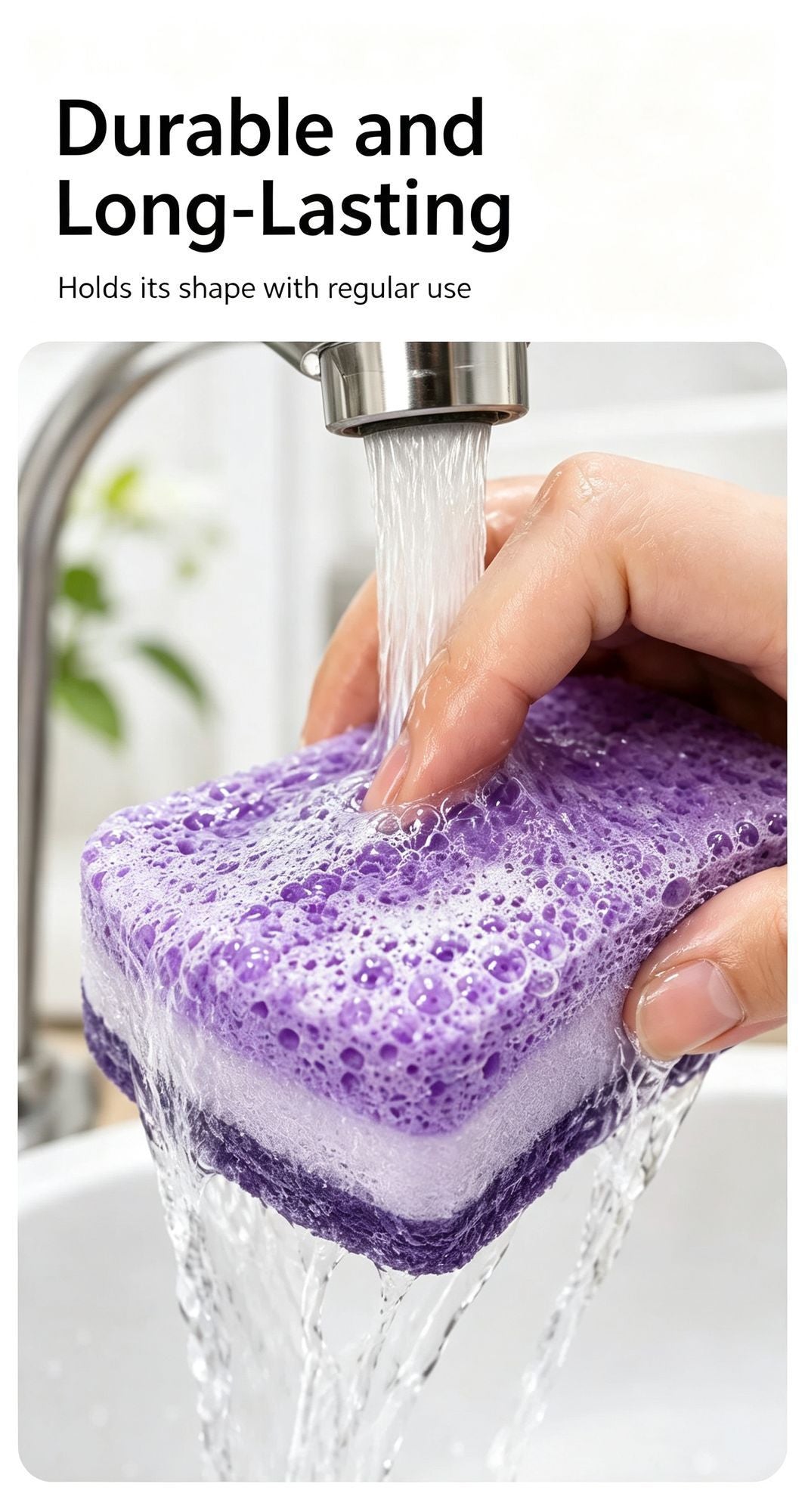 Premium Seaweed Sponge Scouring Pad Double Sided Cotton Kitchen Dish Washing Cloth Non Scratch Purple 1 Piece Ideal Christmas Gift