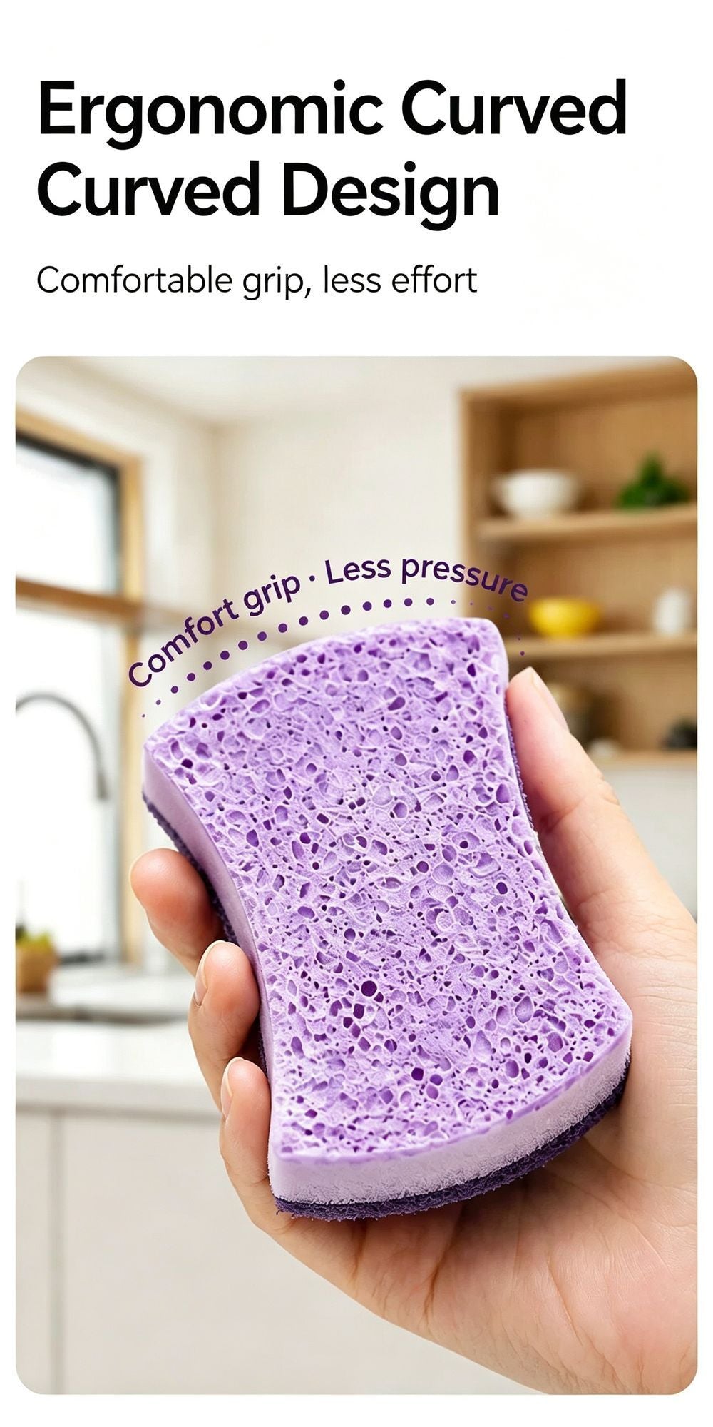 Premium Seaweed Sponge Scouring Pad Double Sided Cotton Kitchen Dish Washing Cloth Non Scratch Purple 1 Piece Ideal Christmas Gift