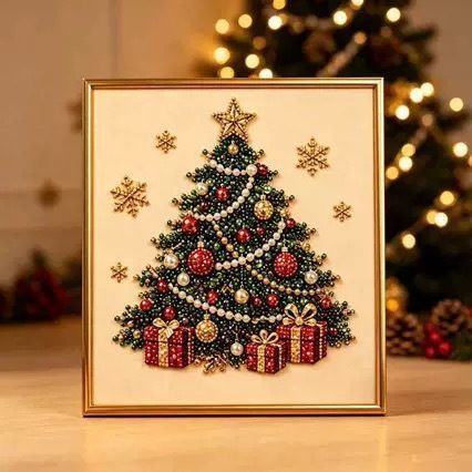 Printed Gold Border Acrylic Pearl Art 20x20cm Stretched Frame Pearl Material Tool Set Christmas Tree Non-Wood Frame Popular Christmas Holiday Gift
