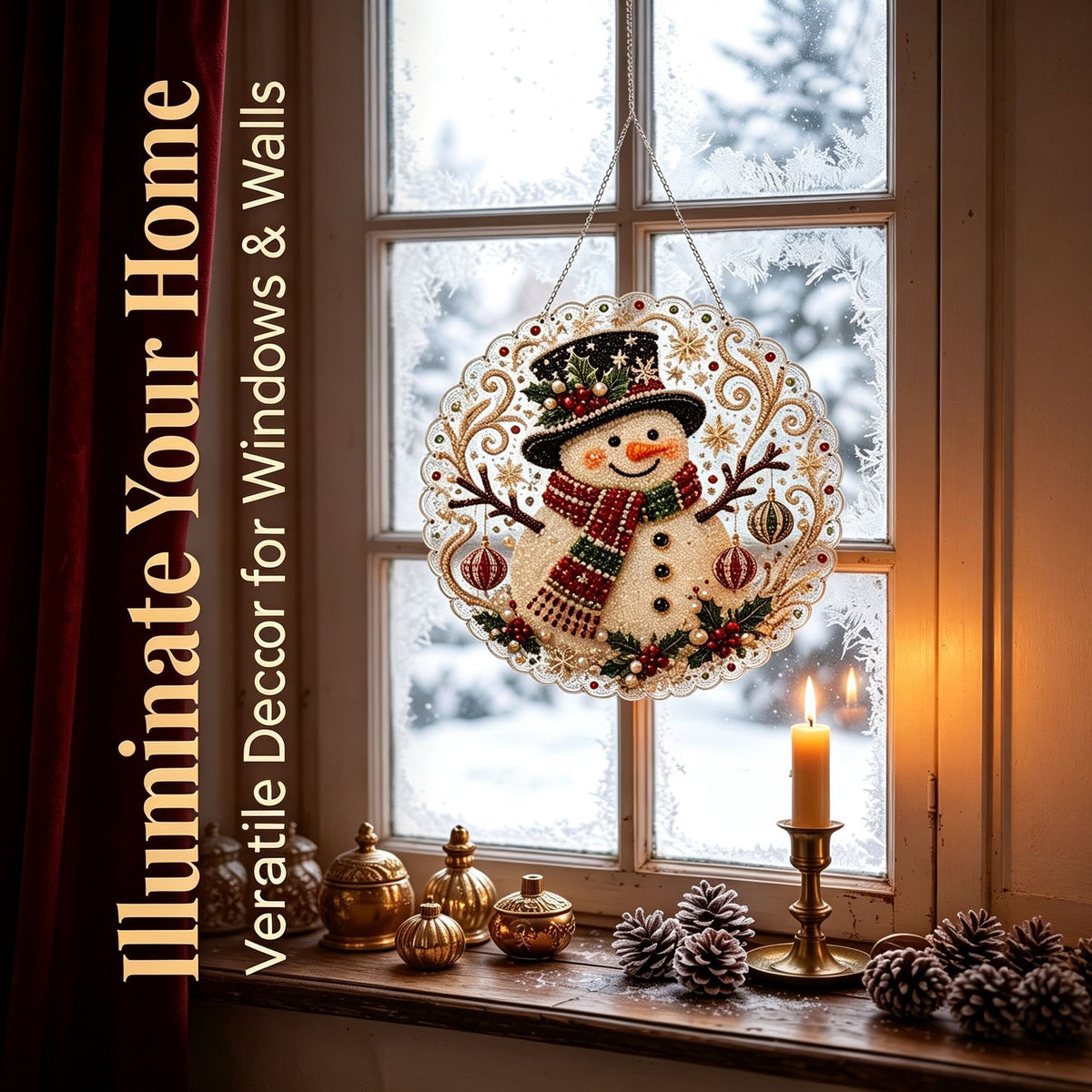 Gold Rim Print Acrylic Pearl Painting Kit 20x20cm Stretched Frame Pearl Tools Christmas Wreath Non-Wood Frame Perfect Christmas Gift