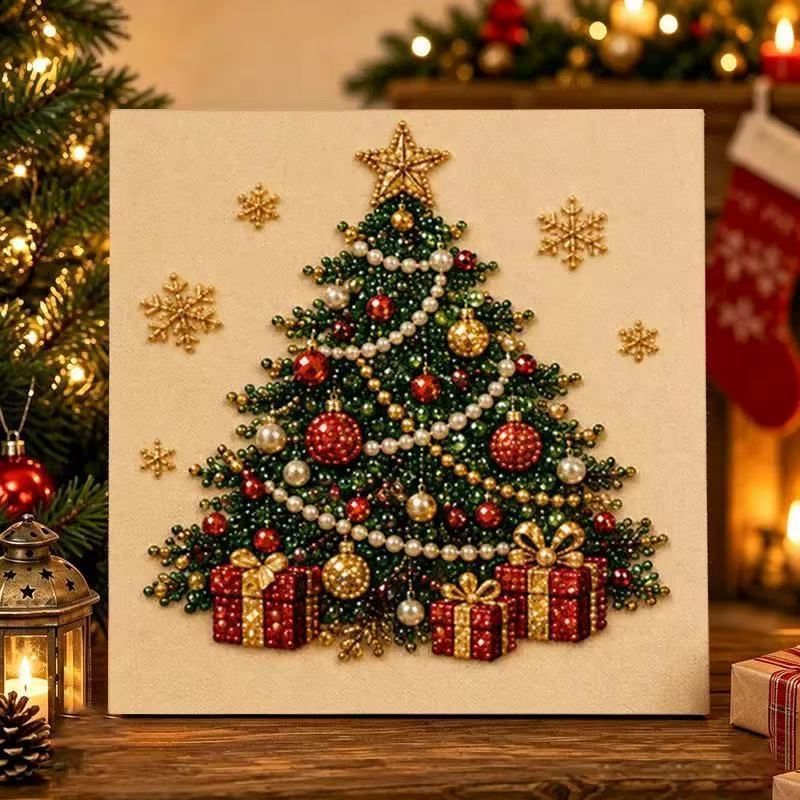 DIY Acrylic Pearl Painting 20x20cm Stretched Frame Pearl Materials Tool Set Christmas Tree Pattern Nice Christmas Present