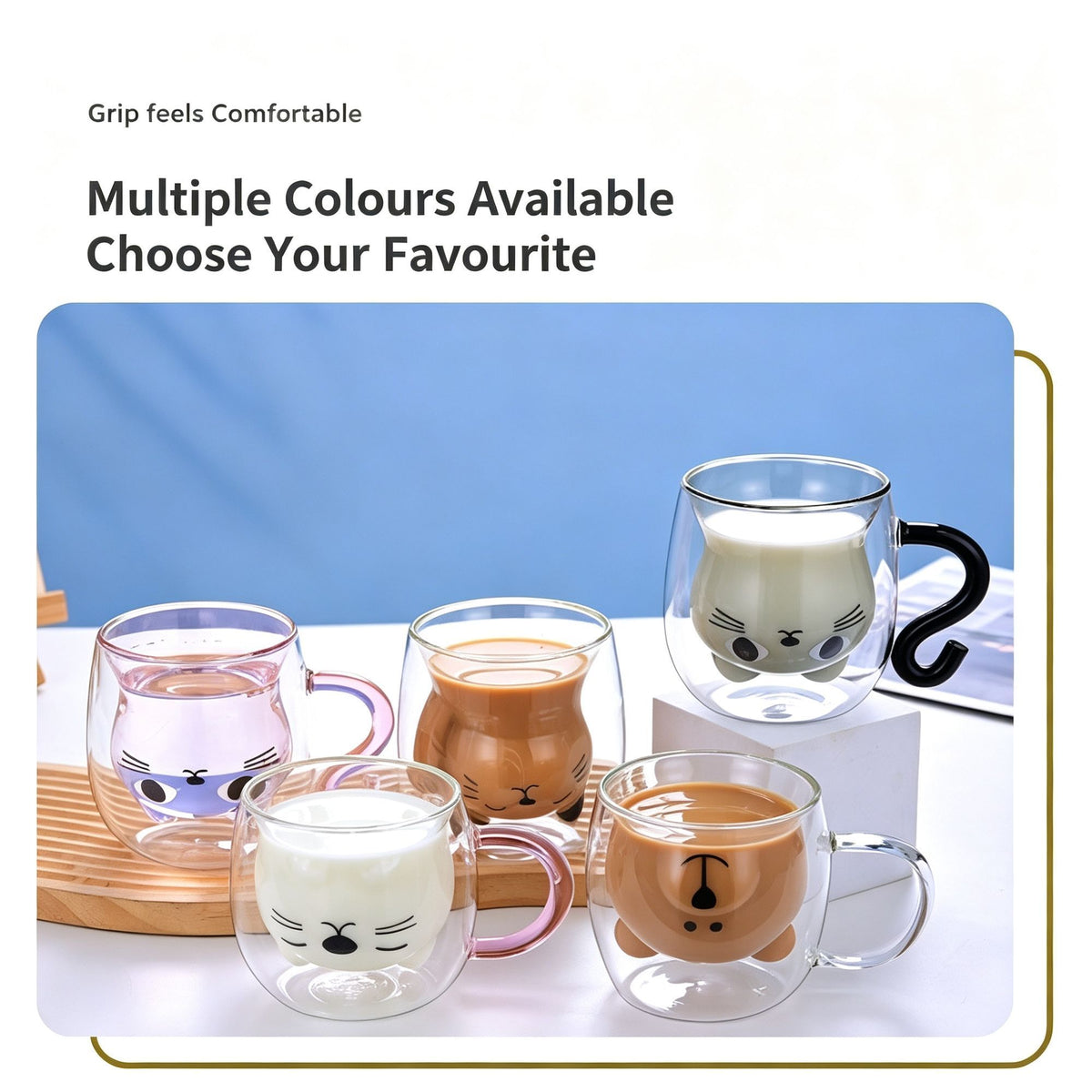 Pink Cartoon Cat Double Wall Glass Mug High Borosilicate Round Handle Beverage Cup Pearl Cotton + Paper Box Suitable for Christmas Gifting