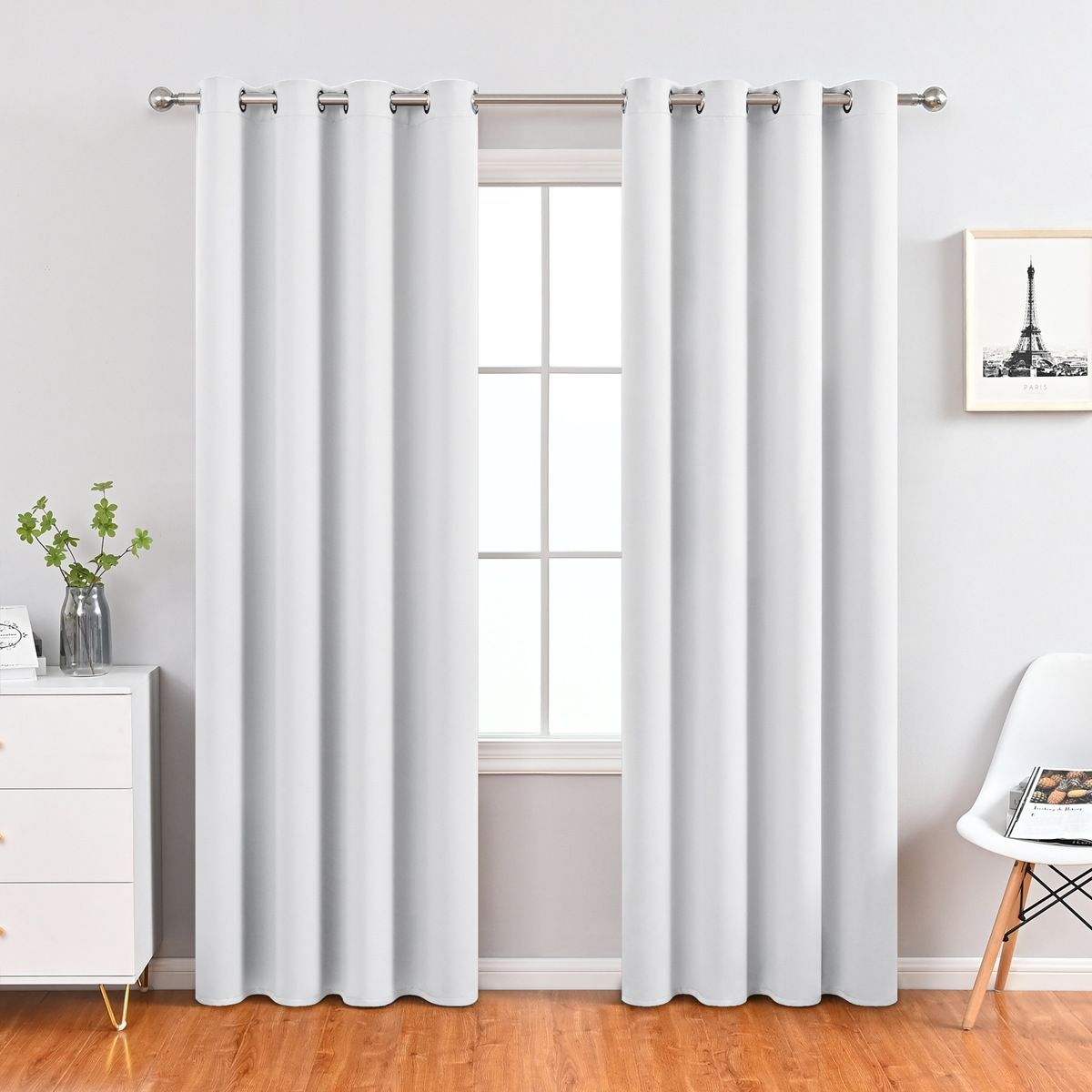 White | Approx. 39x98 Inch Single Panel | 657g Per Panel | 210GSM Full Blackout Curtains, Grommet Top 2 Panels, Light Tall Window Drapes for High Ceiling Small Room, Suitable for Christmas Gifting