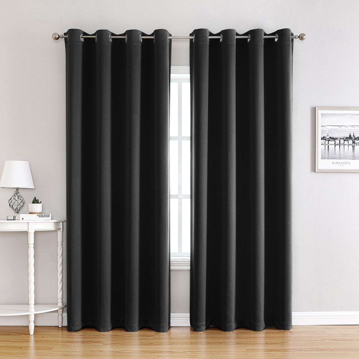 Black | Approx. 39x98 Inch Single Panel | 657g Per Panel | 210GSM Full Light Blocking Curtains, Grommet Top 2 Panels, Industrial Style Tall Window Drapes for High Ceiling, Suitable for Christmas Gifting
