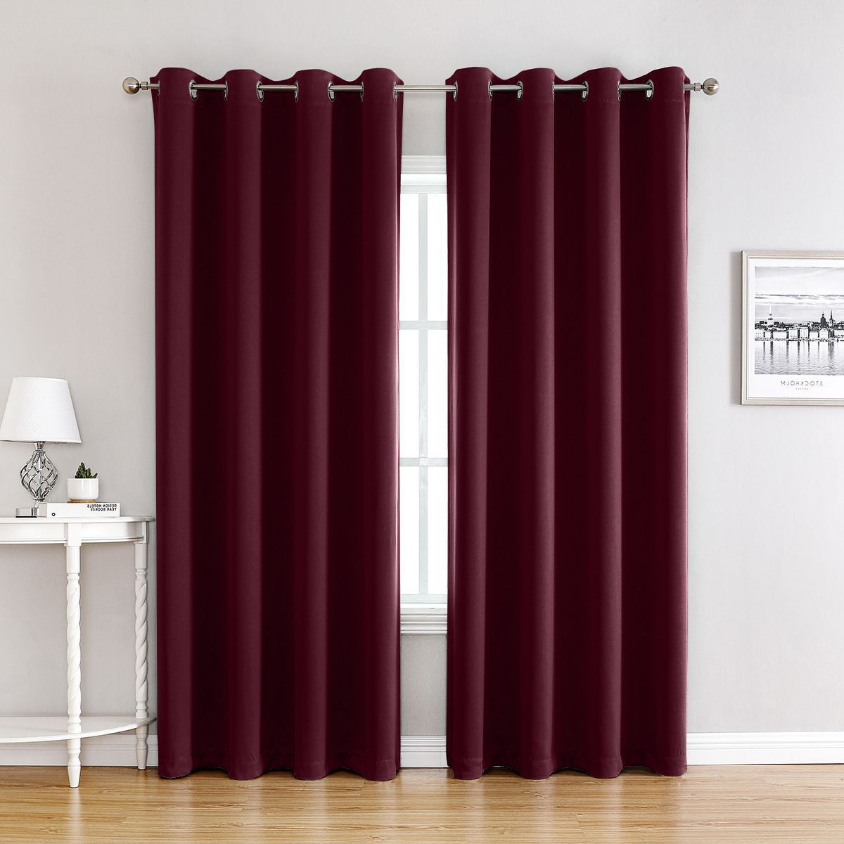 Wine Red | Approx. 52x69 Inch Single Panel | 635g Per Panel | 210GSM Premium Blackout Curtains, Grommet Top 2 Panels, Elegant Light Blocking Drapes for Master Bedroom, Perfect Christmas Gift