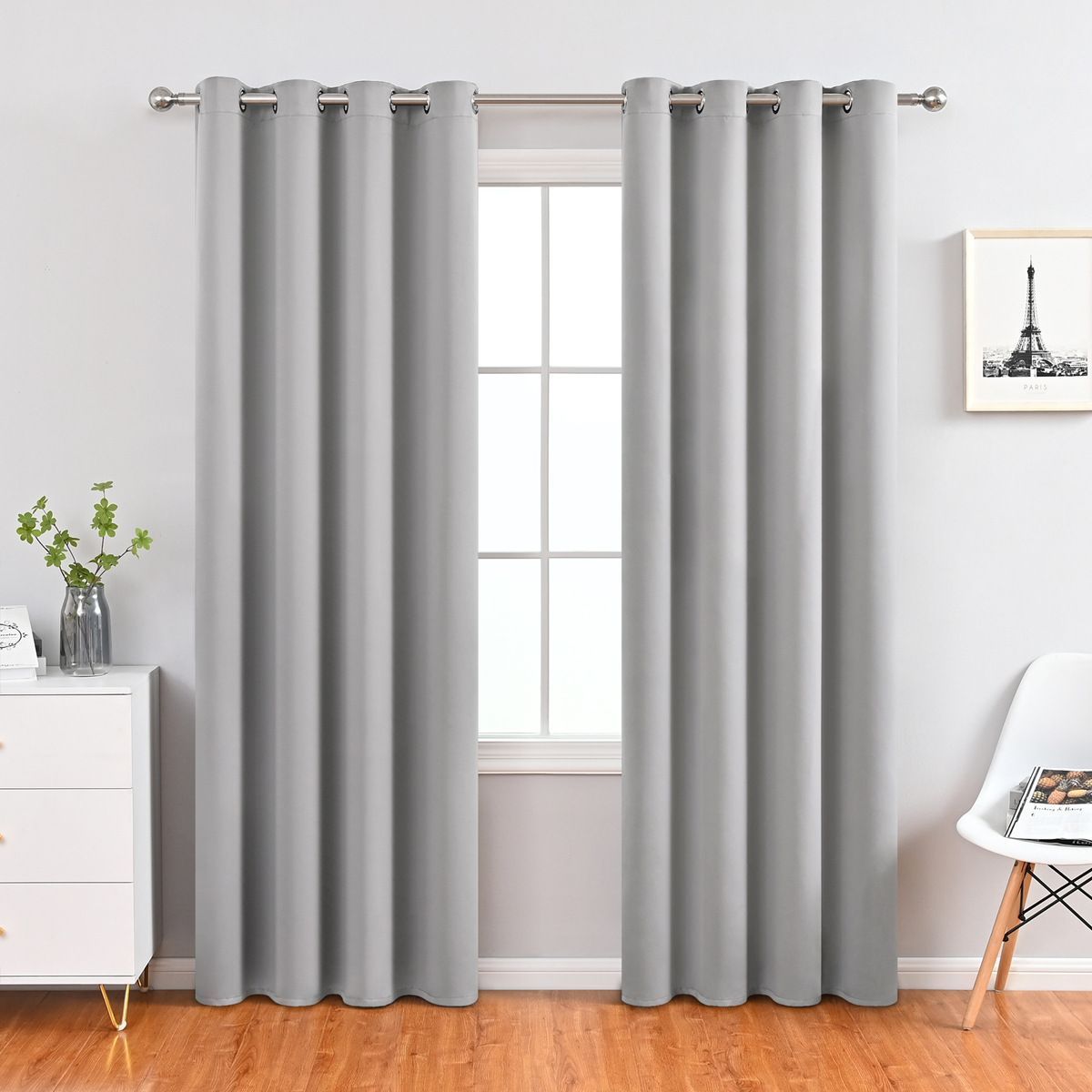 Light Grey | Approx. 39x98 Inch Single Panel | 657g Per Panel | 210GSM Full Blackout Curtains, Grommet Top 2 Panels, Contemporary Tall Window Drapes for High Ceiling, Suitable for Christmas Gifting