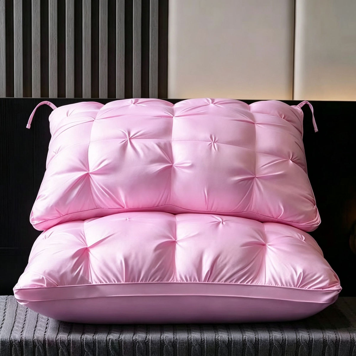Twisted Romantic Pink Low Loft Pillow Pair | 750g Per Piece | Soft Girly Neck Pillow Set, Christmas Sweet Sleep Gift for Her & Girls