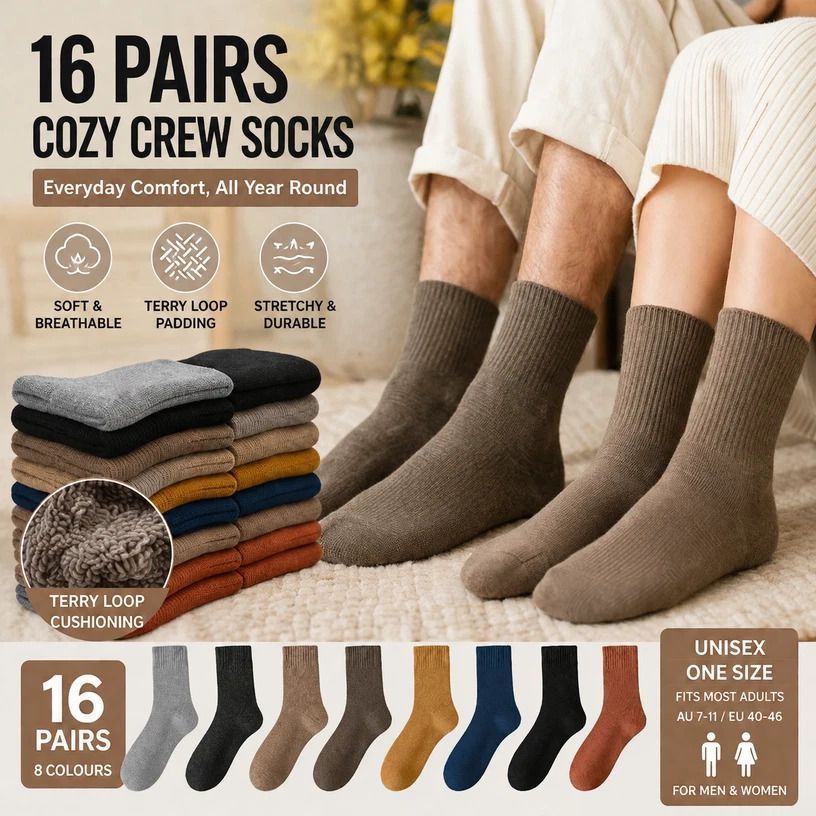 Assorted Thick Fleece Lined Wool Socks Adult All Season Warm Socks 16 Pairs