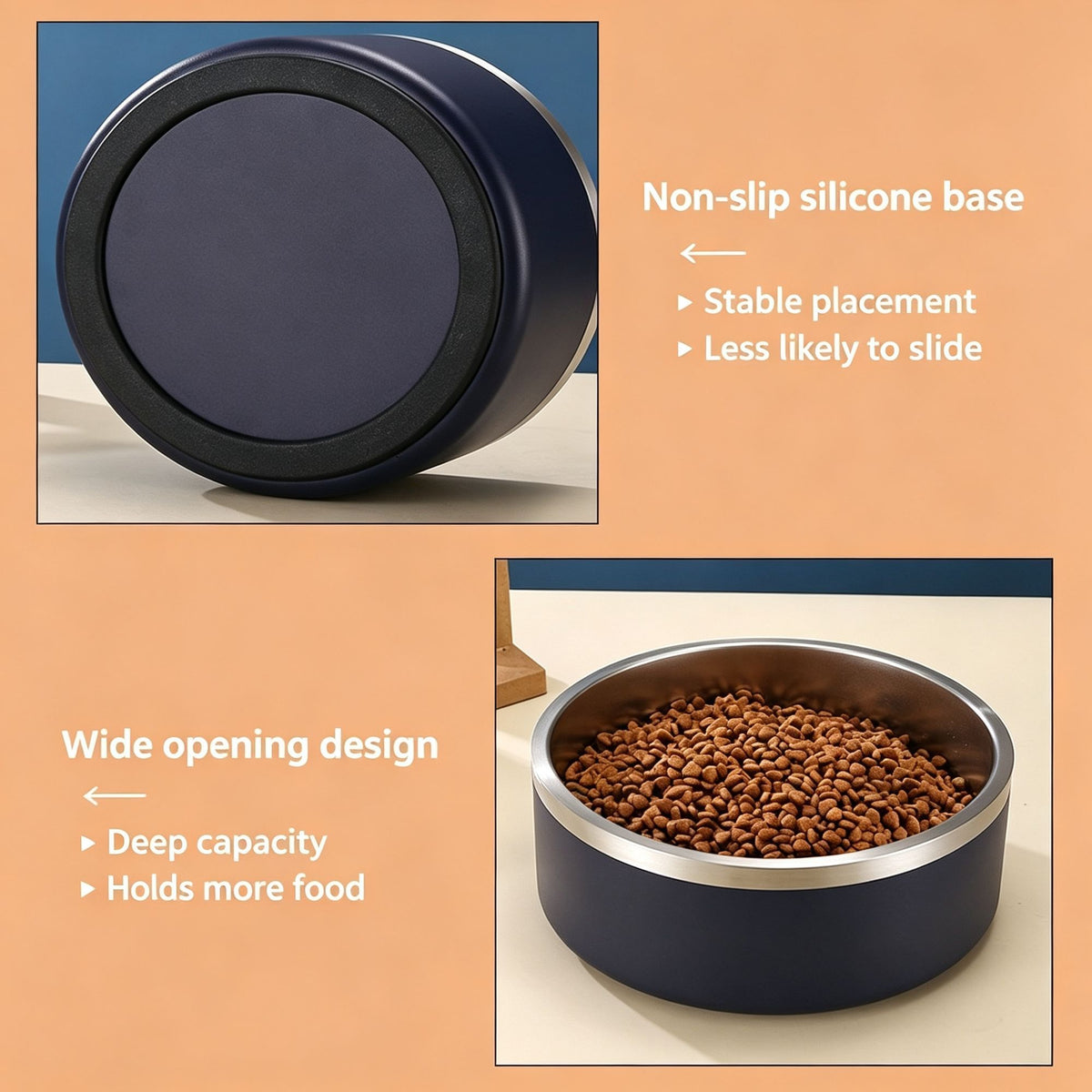 32oz 304 Stainless Steel Cat Dog Bowl | Double Thick Pet Water Bowl | Skid Resistant Base | Orange | for Small Dogs & Cats | Christmas Vibrant Small Dish