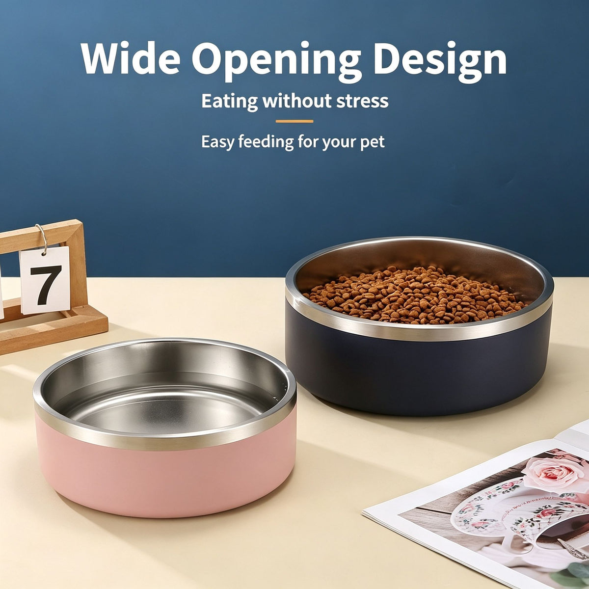 100oz 304 Stainless Steel Cat Dog Bowl | Double Wall Thickened Pet Feeder | Natural Silver Finish | Non-Slip Heavy Duty | for Giant Dogs & Multi-Pet Households | Christmas Food Grade Pet Bowl Gift