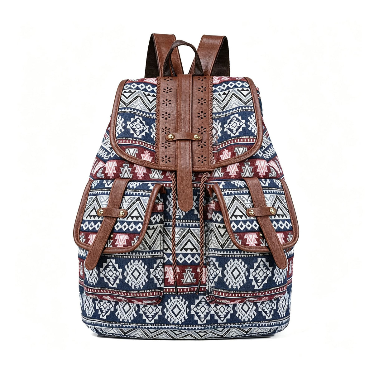 Style C Blue White Ethnic Backpack | Vintage Geometric Pattern Rucksack | Christmas Student School Gift | Large Capacity Casual Daypack Bag