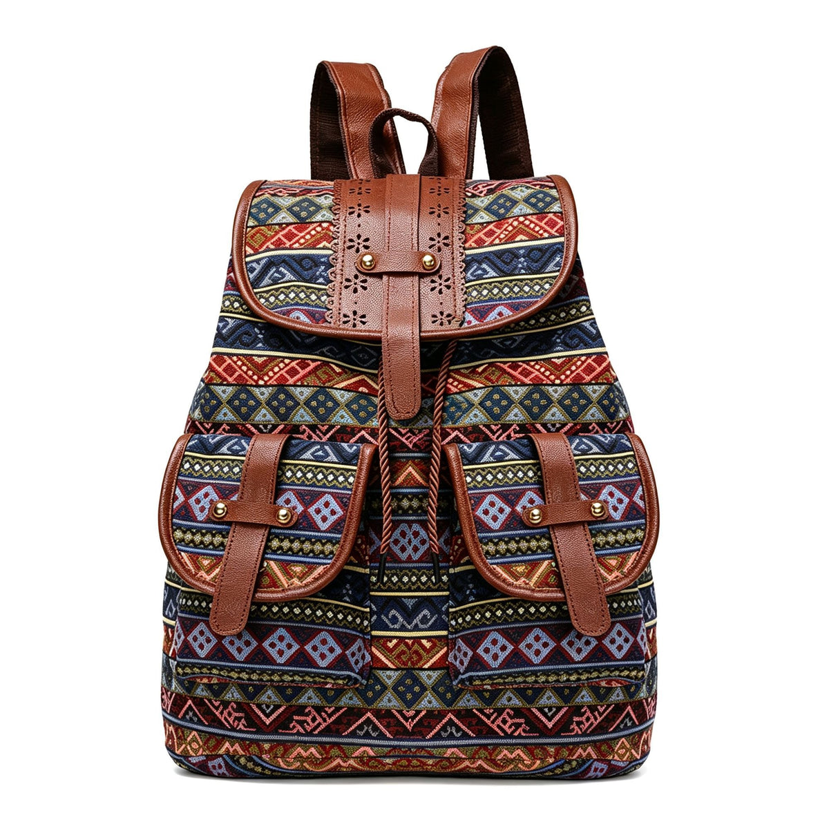 Style E Colorful Tribal Backpack | Vintage Striped Drawstring Rucksack | Christmas Travel Vacation Gift | Large Capacity Boho Casual Shoulder Bag