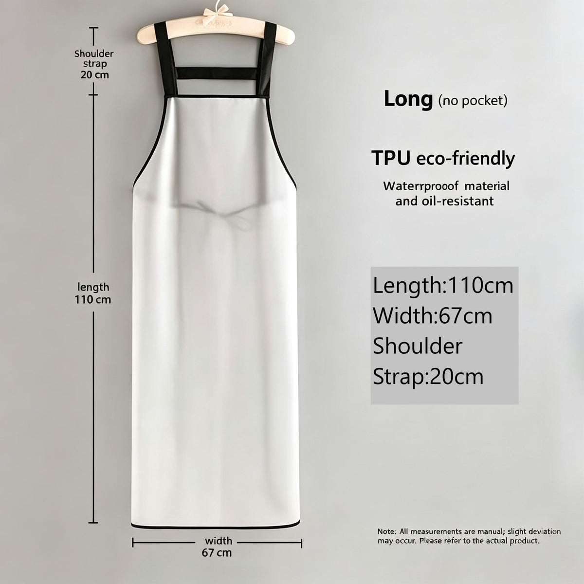 White 110cm No Pocket | Extra Long TPU Waterproof Apron | Christmas Tall Clean Gift | Extended Length Hygienic Apron