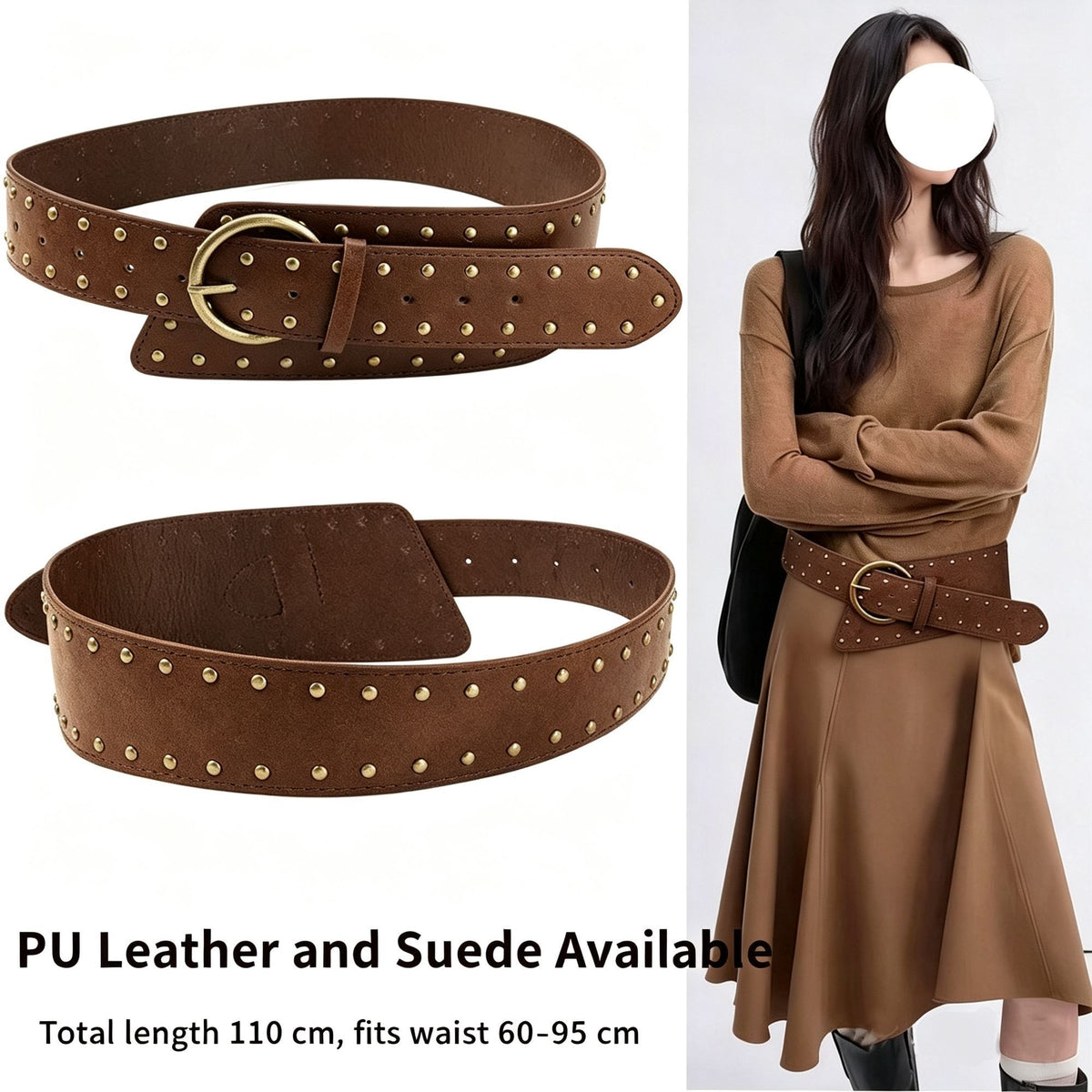 Black PU | Punk Retro Heavy-Duty Wide Belt | Christmas Edgy Streetwear Gift | Metal Rivet Statement Fashion Women's Waist Cincher