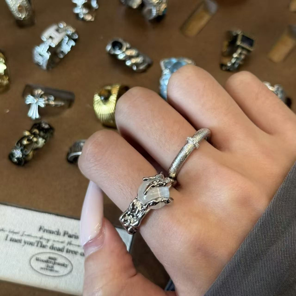 JZ1294 Ins Style Edgy | Vintage Silver Ins Fashion Ring | Christmas Trendy Street Gift | Tarnish Resistant Adjustable Ins Style Cool Women's Fashion Ring