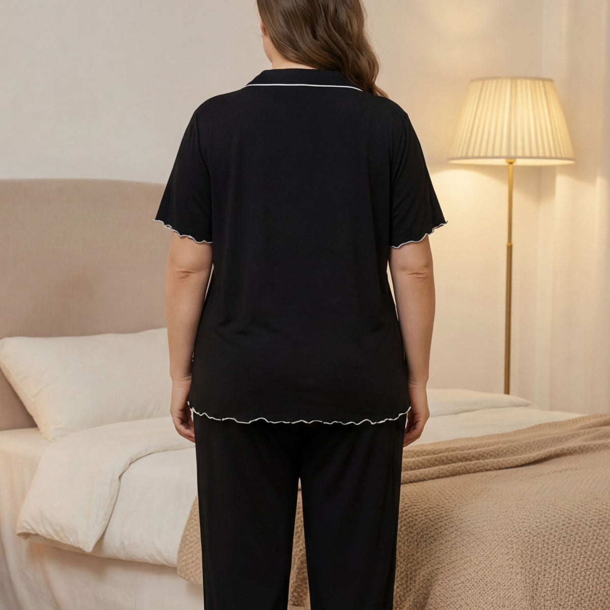 Black Size 4XL | Extra Large Button Front Pajamas | Christmas Roomy Easy Gift | Short Sleeve Loose Casual Women's Loungewear Set