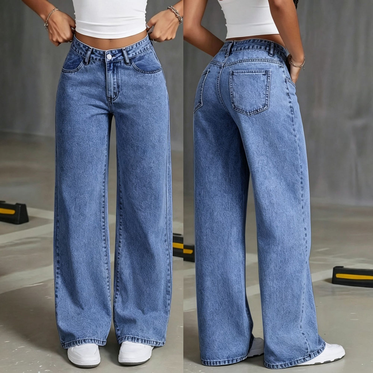 Medium Blue Size 5XL (Recommended 92.5-100.0kg / 203.9-220.5lbs) | Extra Large Straight Jeans | Halloween Classic Full Figure Gift | High Waist Loose Fit Denim