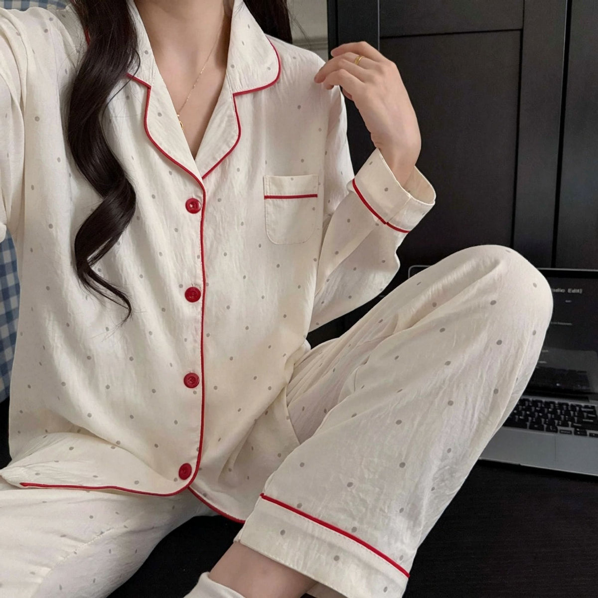 Cloud Cotton C324.0 Size L | Cloud Cotton Long-Sleeve Pants Pajama Set | Christmas Soft Cloud Gift | Tummy-Covering Gentle Loose Women's Homewear