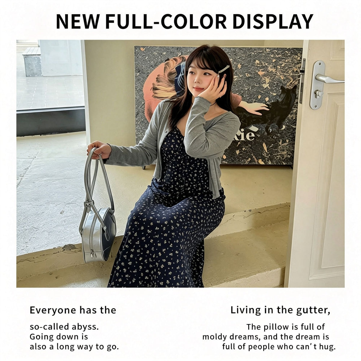 Dark Gray Size 3XL (Recommended 85.5-95kg / 188.5-209.4lbs) | Curvy Fit Two-Piece Dress | Halloween Curvy Friendly Gift | Roomy Long Sleeve Cardigan Floral Slip Dress Set