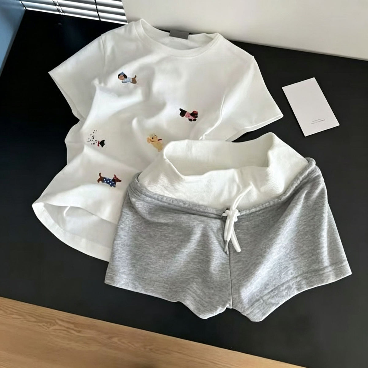 White Tee Gray Shorts Set Size M | Two-Tone Premium Pajama Set | Christmas Minimal Contrast Gift | Simple Chic Casual Loungewear Wearable Out