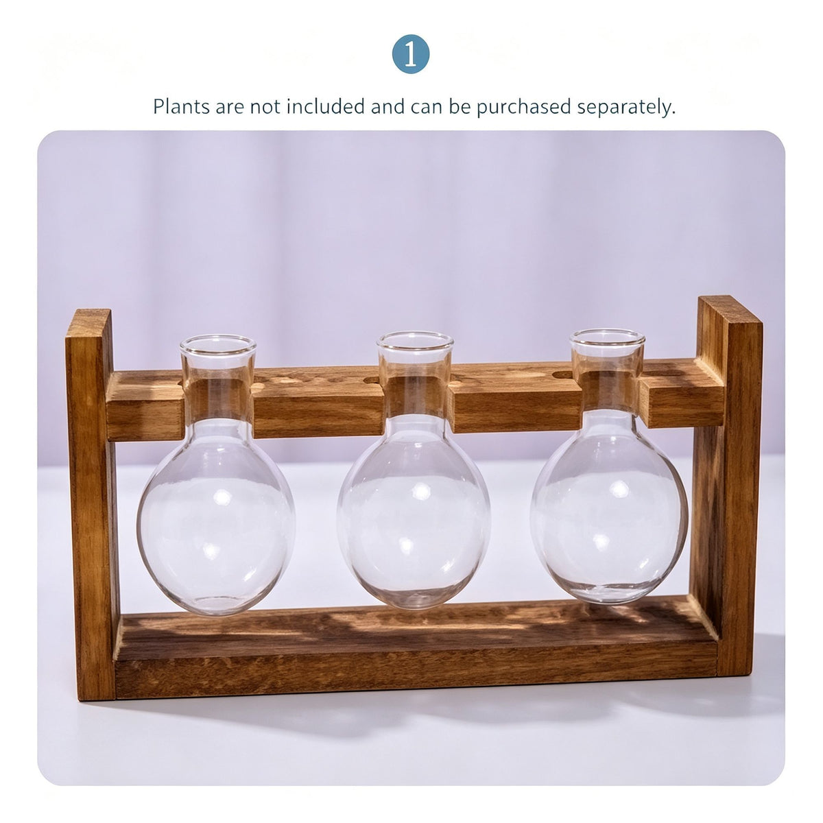 Double Round Glass Vases with Snap-Fit Wooden Stand | Halloween Symmetric Decor Gift | Paired Hydroponic Planter Balanced Desktop Greenery Display