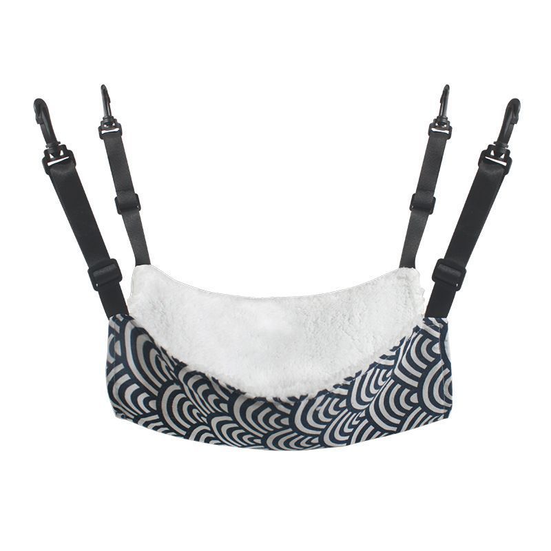 27x27cm White Blue Striped Adjustable Cat Cage Hammock | Christmas Tiny Plush Warm Gift | Fleece Lined Hanging Cat Bed Swing with Hooks for Kittens