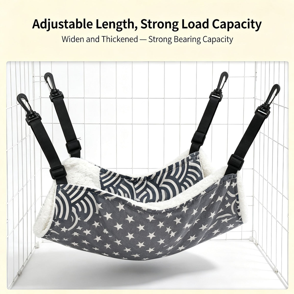 27x27cm White Blue Striped Adjustable Cat Cage Hammock | Christmas Tiny Plush Warm Gift | Fleece Lined Hanging Cat Bed Swing with Hooks for Kittens