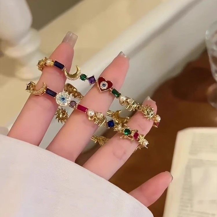 Star Moon Vintage Dopamine Bracelet | Christmas Romantic Celestial Gift | Retro Y2K Star Moon Stackable Bracelet Fashion Everyday Wear