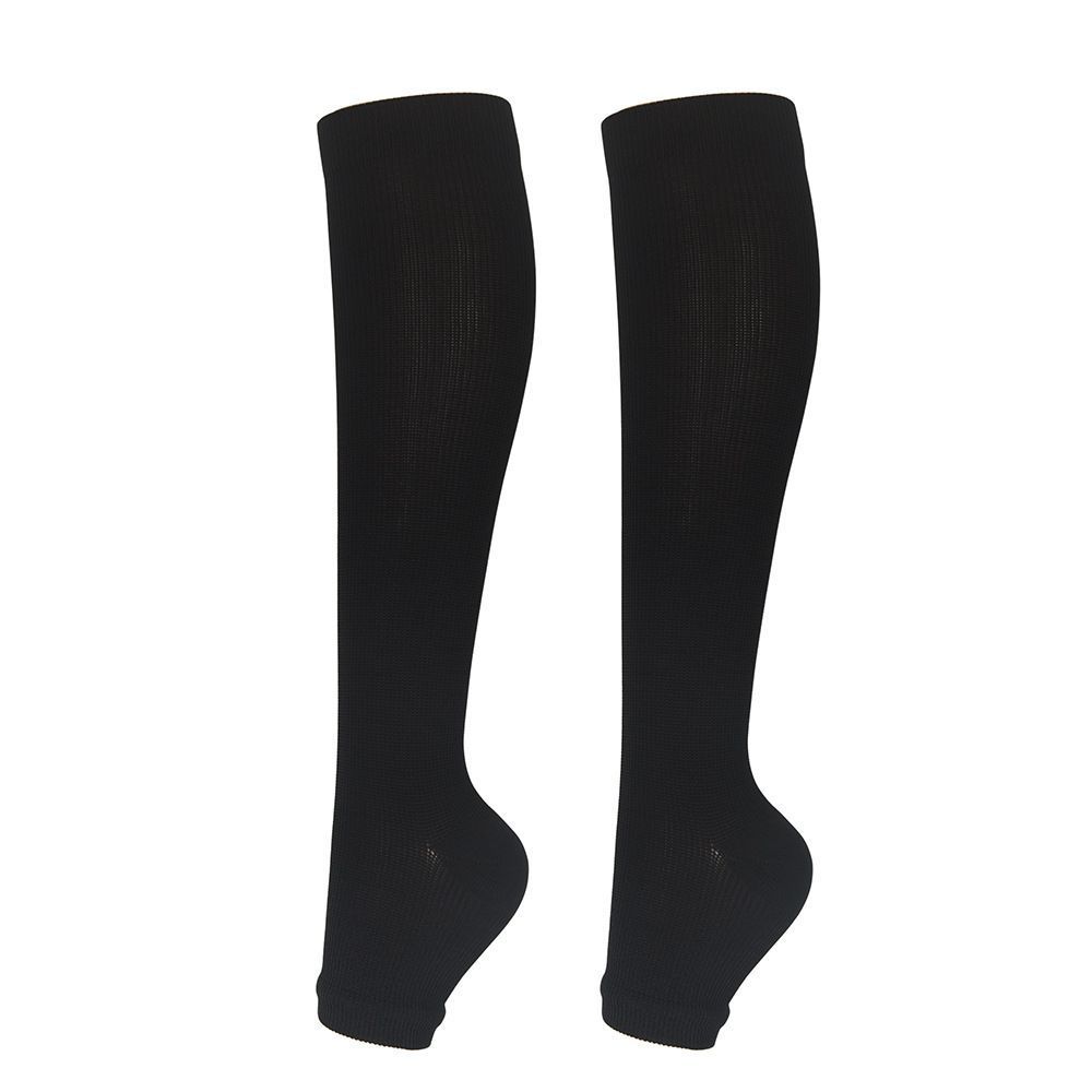 Open Toe Black Compression Calf Socks Size S/M (35-38) | Christmas Slim Sport Gift | Snug Fit Black Compression Socks for Running & Gym Workout