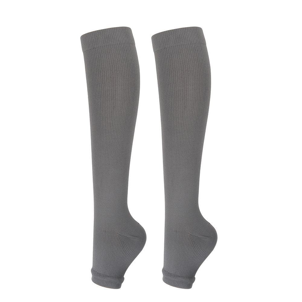 Open Toe Gray Compression Calf Socks Size L/XL (39-42) | Christmas Minimalist Daily Gift | Low-Key Gray Calf Compression Socks for Office & Travel