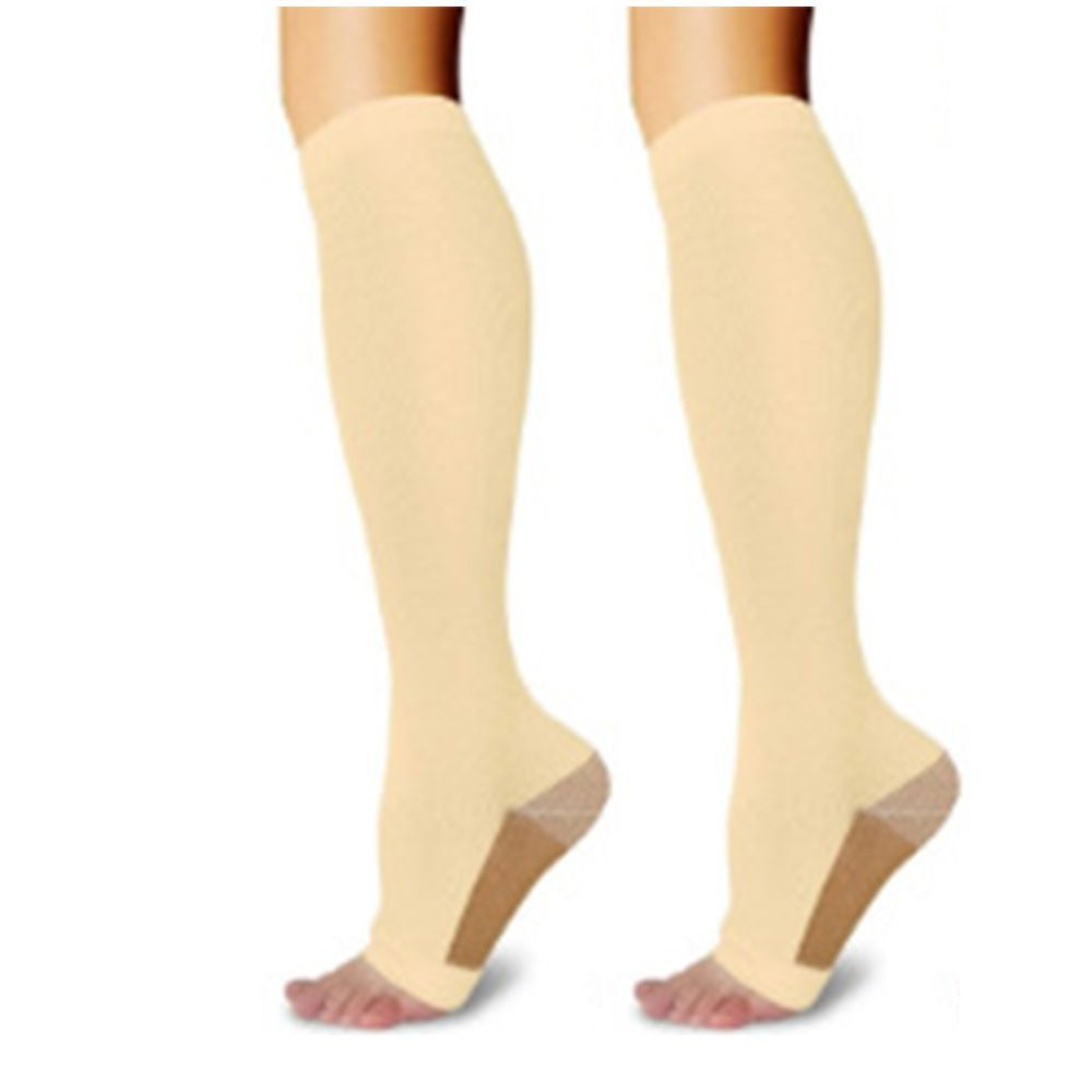 Two-Tone Open Toe Nude Compression Calf Socks Size L/XL (39-42) | Christmas Invisible Stylish Gift | Two-Tone Nude Compression Socks for Under Pants Daily Wear