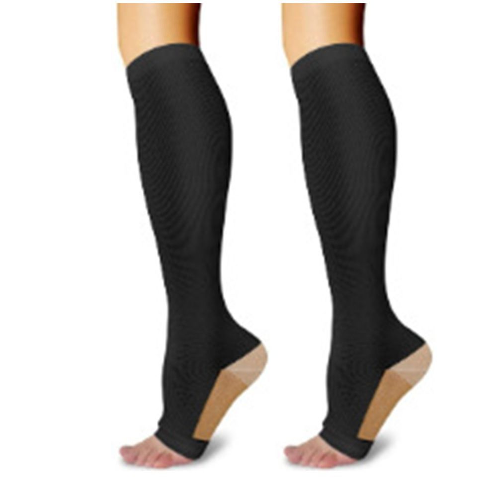 Two-Tone Open Toe Black Compression Calf Socks Size S/M (35-38) | Christmas Cool Slim Gift | Two-Tone Open Toe Black Compression Socks for Running & Gym