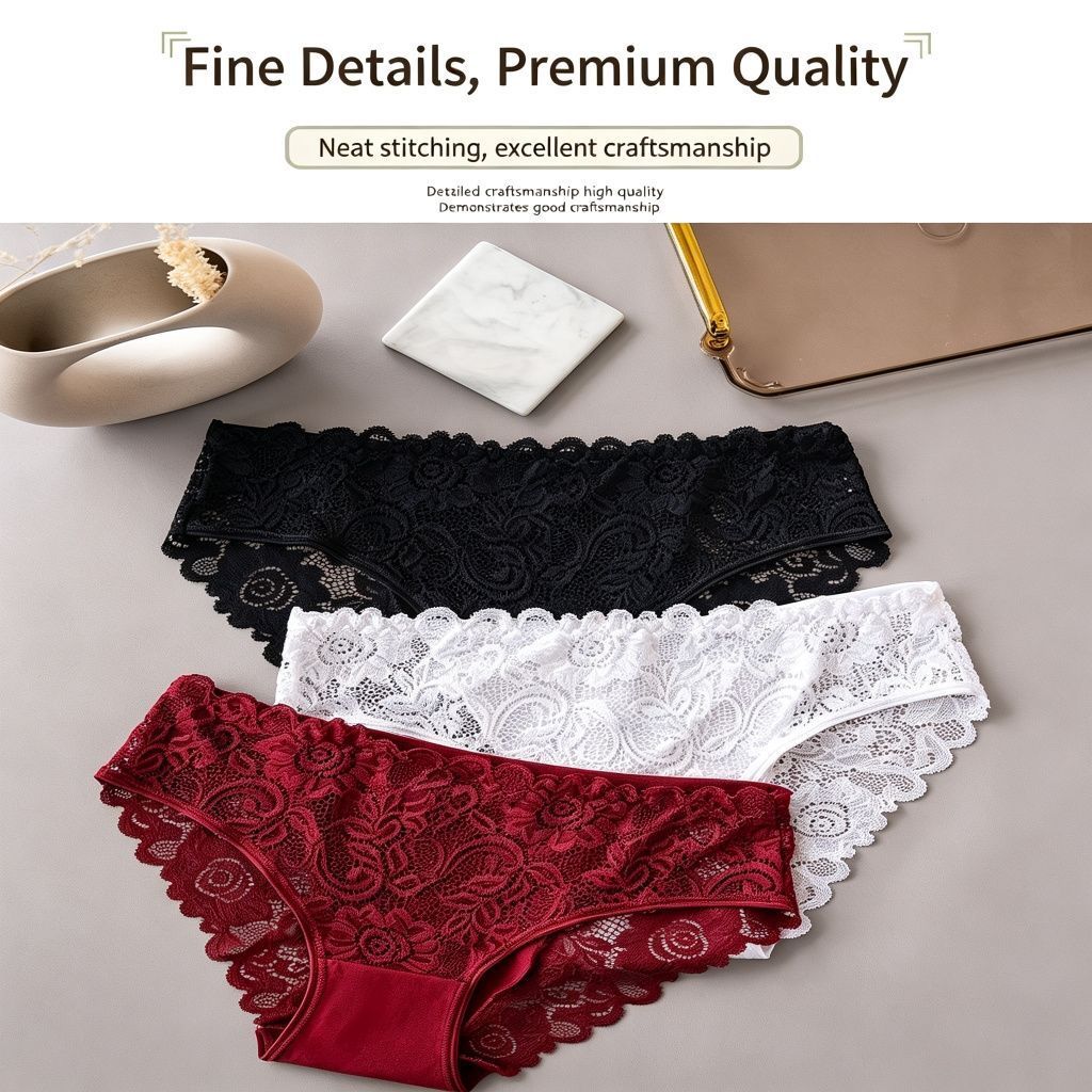 Coffee Brown Hollow Out Lace Panties 4 Pack Size S | Christmas Warm Earthy Gift | Cotton Gusset High Elastic Women's Briefs
