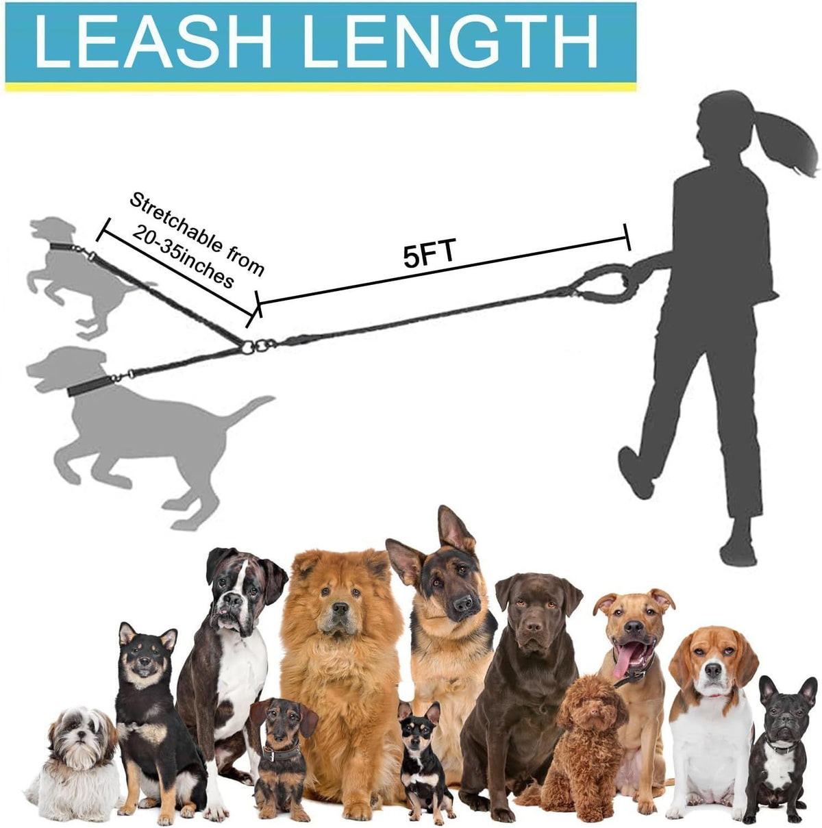 Black Retractable 3-in-1 Dog Leash | Christmas Classic Stain-Resistant Gift | Luminous Tangle-Free High Elastic Pet Lead for Multiple Dogs