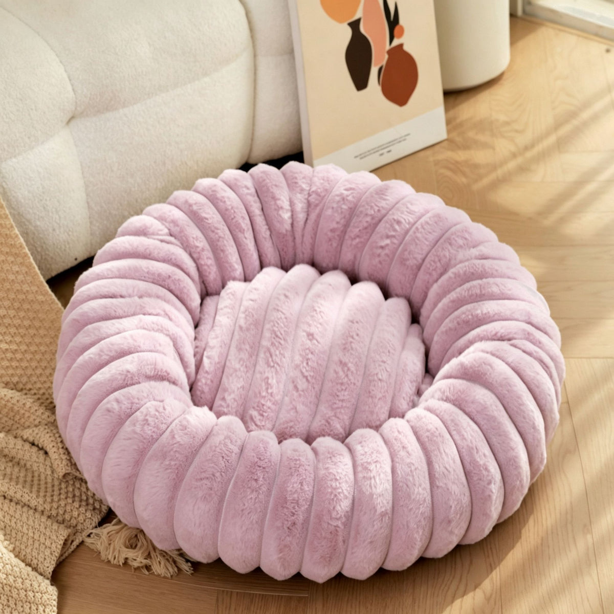 High‑Grade Rabbit Fleece Purple 60cm Round Pet Bed | Halloween Comfort Home Gift | High‑Density Long Plush Pet Cushion Bed for Small Medium Pets