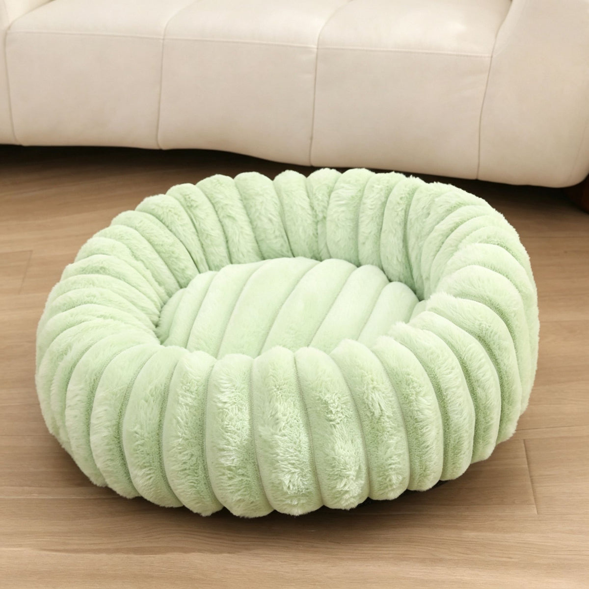 High‑Grade Rabbit Fleece Fruit Green 80cm Round Pet Bed | Halloween Nature Cozy Gift | High‑Density Long Plush Indoor Pet Cushion Bed
