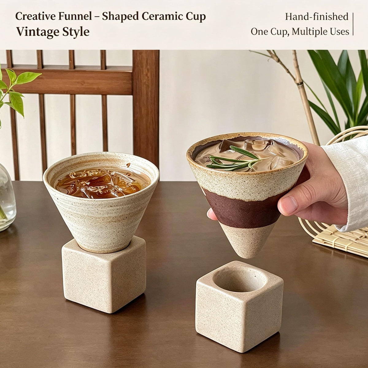 Vintage Hand‑made Ceramic Coffee Mug | Christmas Home Gift | Funnel‑Shaped Rough Pottery Cold Brew Cup 200ml Gradient White