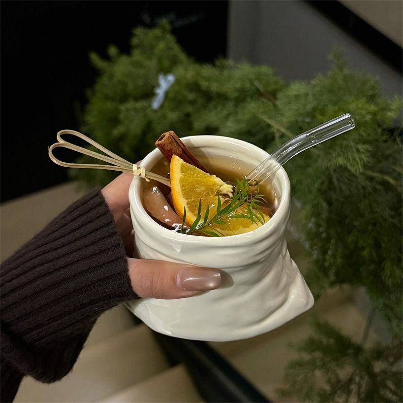 Cute Retro Sack‑Shaped Ceramic Mug | Christmas Couple Gift | Snake Brown Sack Coffee Cup 201‑300ml Single Cup
