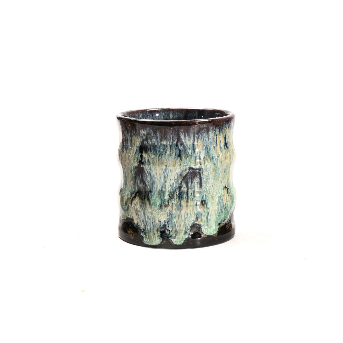Bamboo‑Jointed Ceramic Coffee Cup 115ml | Christmas Gift | Retro Cyan‑Green Kiln‑Change Glaze Tasting Water Cup