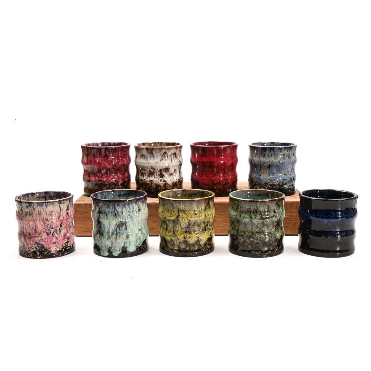 Bamboo‑Jointed Ceramic Coffee Cup 115ml | Christmas Gift | Retro Cyan‑Green Kiln‑Change Glaze Tasting Water Cup