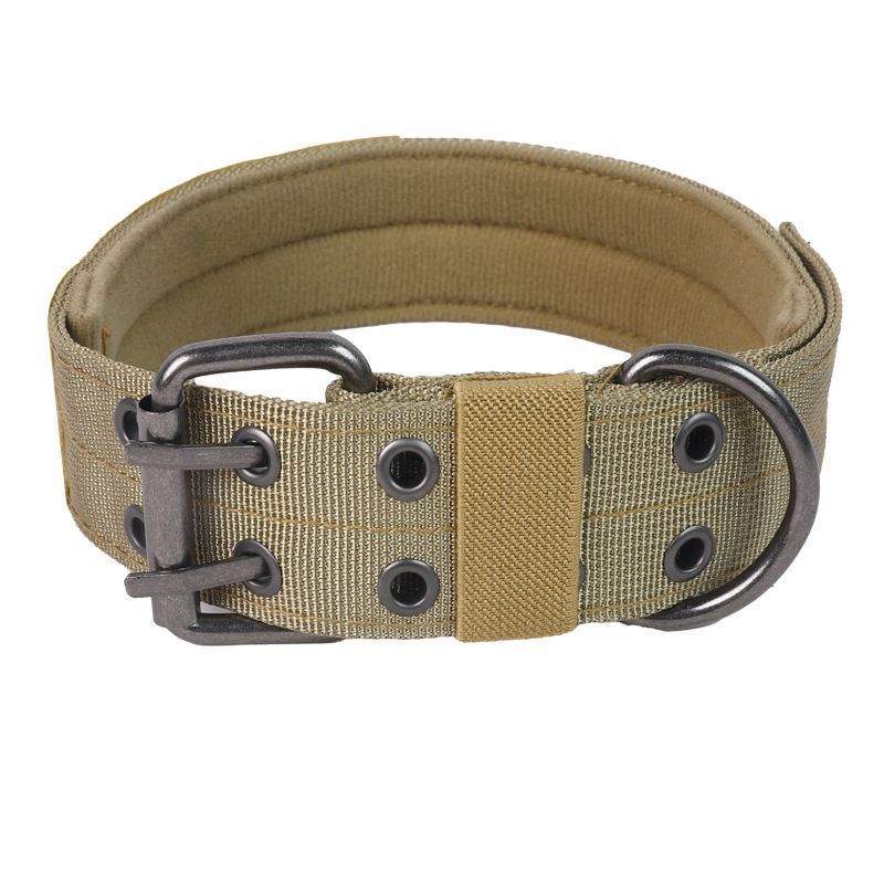 Outdoor Nylon Dog Collar, Thick Puppy Neck Collar Double‑Eye Buckle, Khaki Double‑Eye Buckle Collar L, Halloween Pet Outdoor Supply Gift