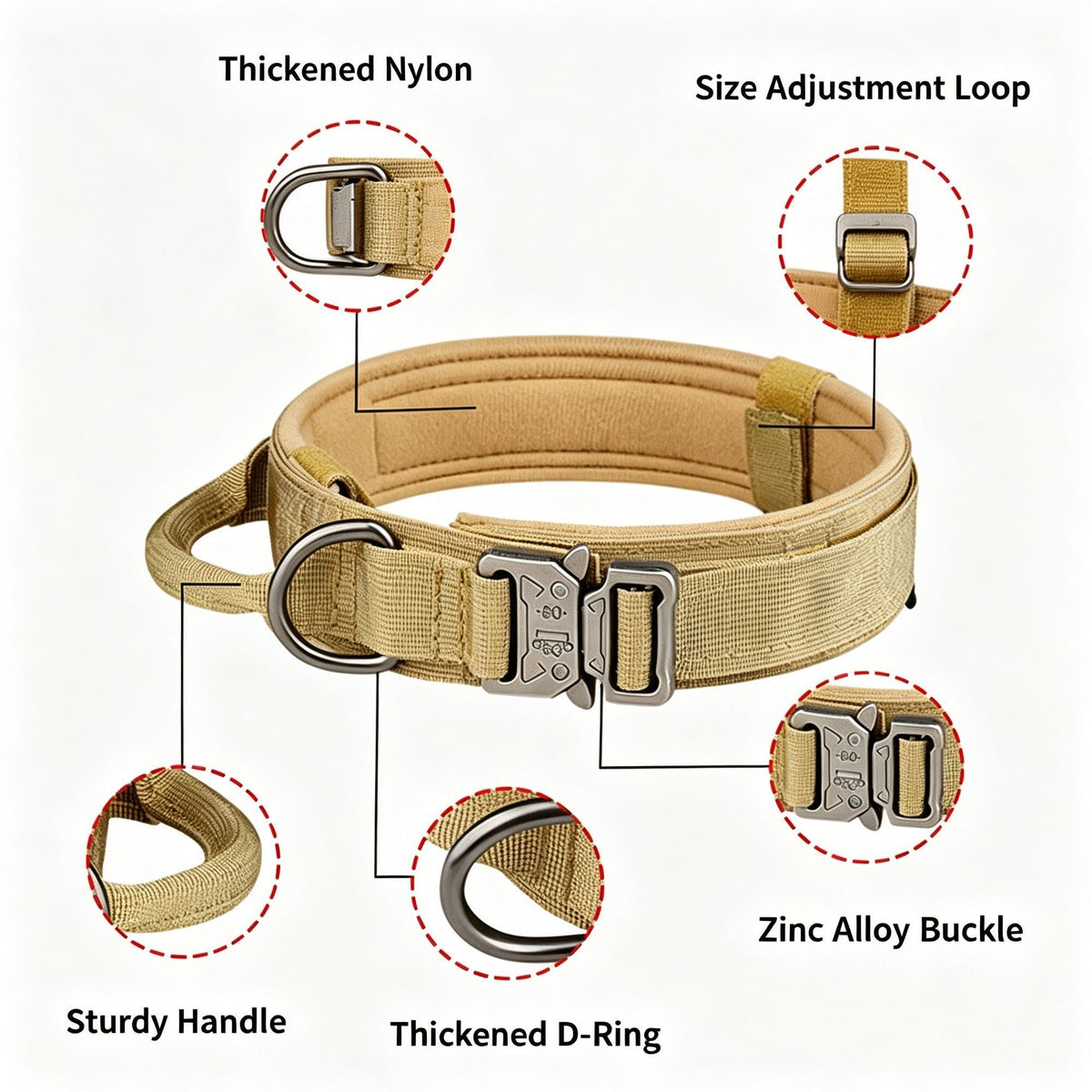 Outdoor Nylon Dog Collar, Thick Puppy Neck Collar Double‑Eye Buckle, Dark‑Green Double‑Eye Buckle Collar L, Christmas Outdoor Dog Accessory Gift