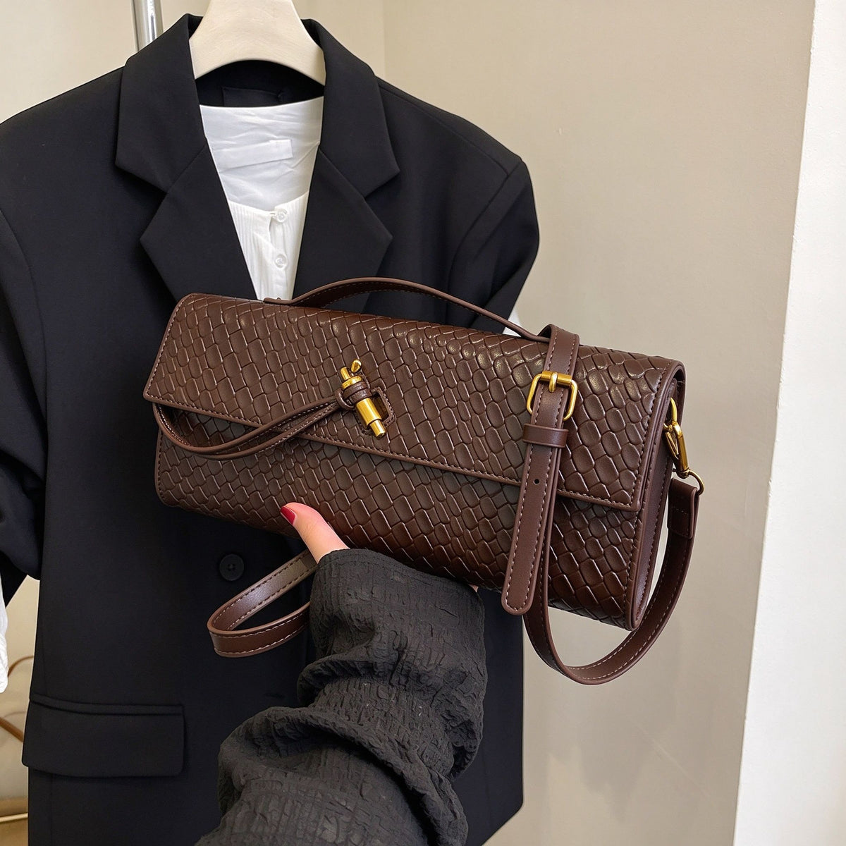 Woven Women Bag French Stick Bag Evening Organ Bag, Fashion Clutch Shoulder Crossbody Bag, Christmas Dating Gift, Coffee