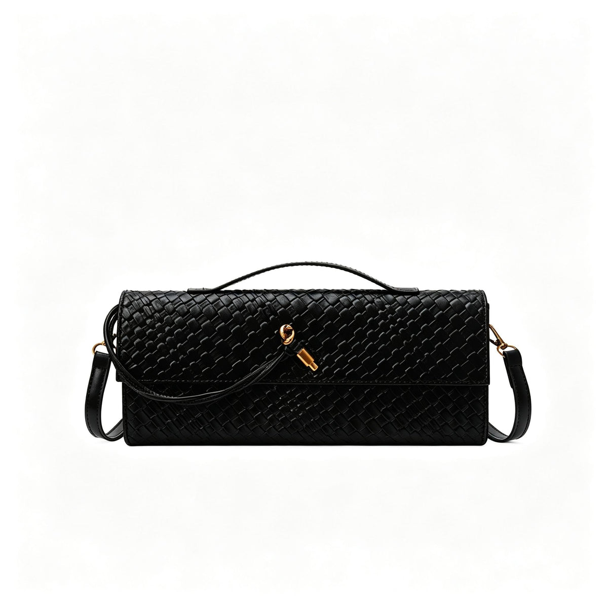 Woven Women Bag French Stick Bag Evening Organ Bag, Fashion Clutch Shoulder Crossbody Bag, Halloween Travel Accessory, Black