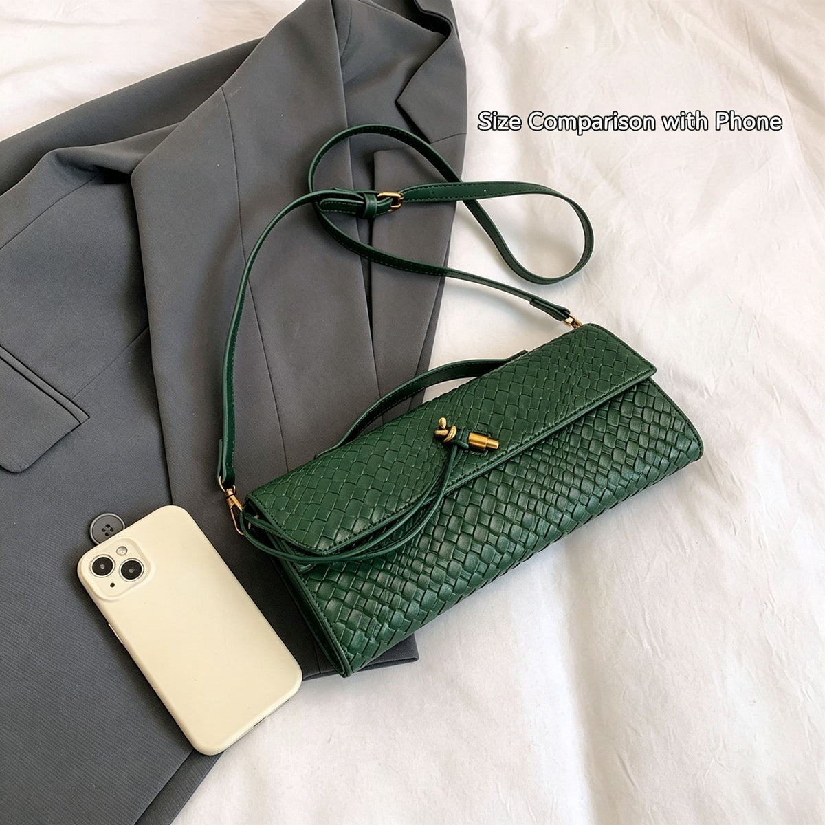 Woven Women Bag French Stick Bag Evening Organ Bag, Fashion Clutch Shoulder Crossbody Bag, Christmas Evening Party, Silver