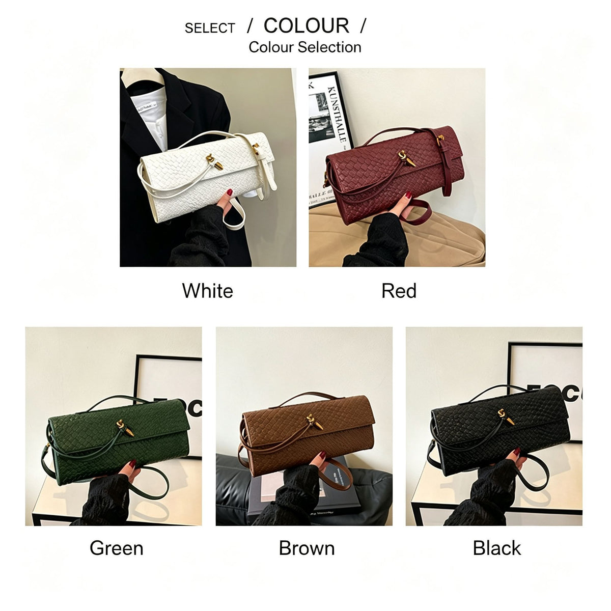 Woven Women Bag French Stick Bag Evening Organ Bag, Fashion Clutch Shoulder Crossbody Bag, Christmas Evening Party, Silver