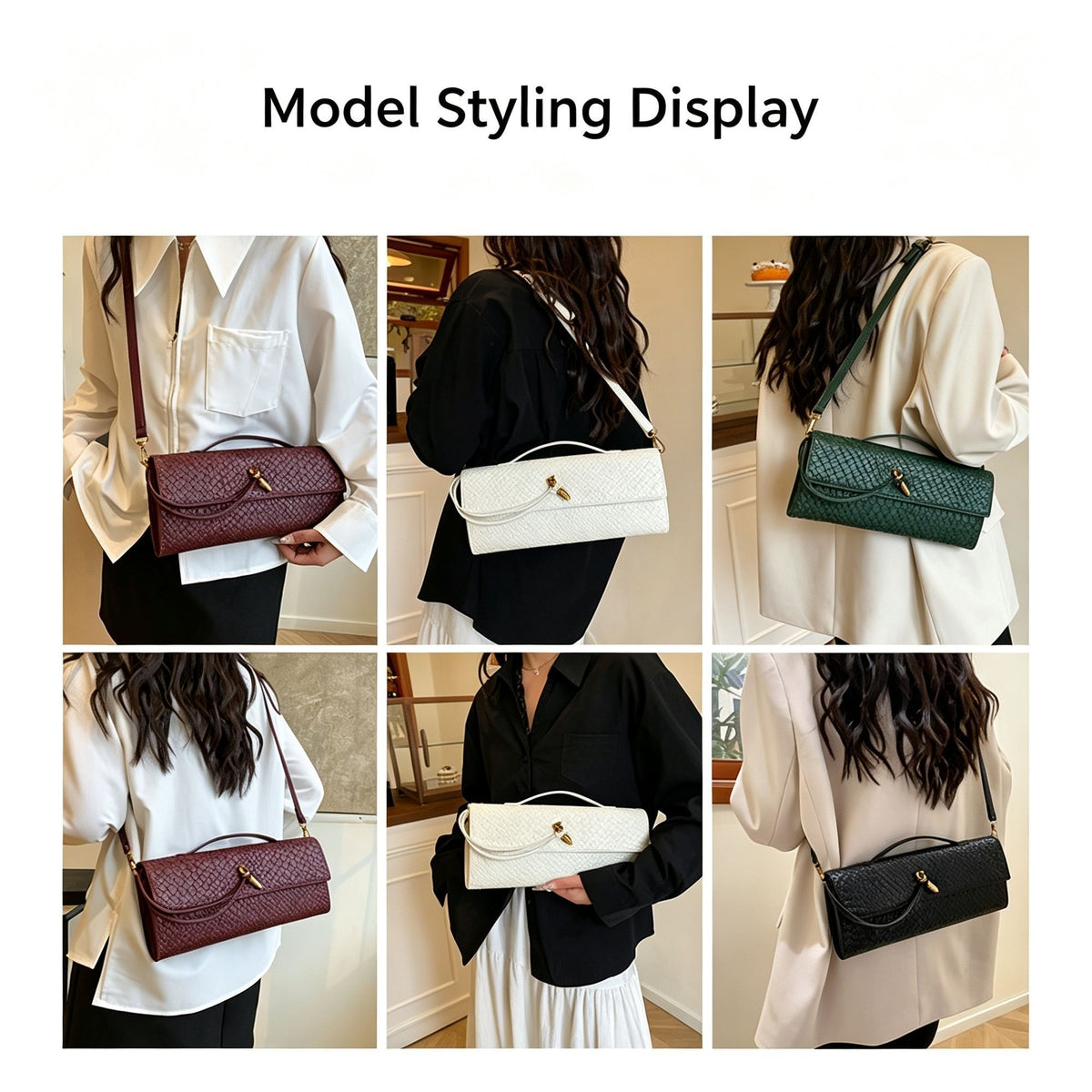 Woven Women Bag French Stick Bag Evening Organ Bag, Fashion Clutch Shoulder Crossbody Bag, Christmas Evening Party, Silver