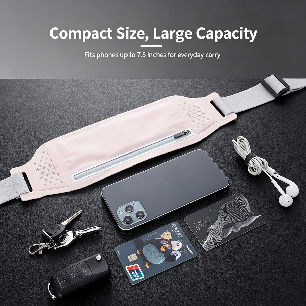Running Waist Bag for Men Women Outdoor Sports Phone Pouch Slim Close‑Fitting Nylon Waist Pack, Holiday Outdoor Gift, Black, Fits Up To 7.5 Inch, Waist 60‑130cm, 2 Pcs