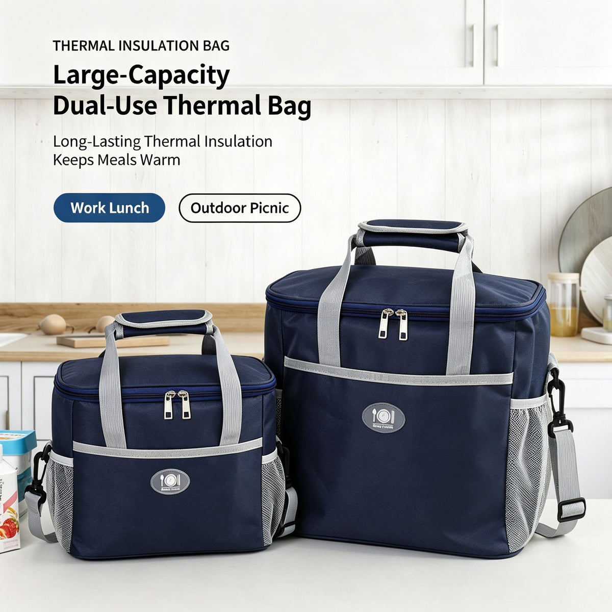 Compact Small‑Size Thermal Lunch Bag With Thick Aluminum Foil Liner, Waterproof Handheld Design For Daily Student School Use, Christmas School Supply Gift, Navy Blue Small
